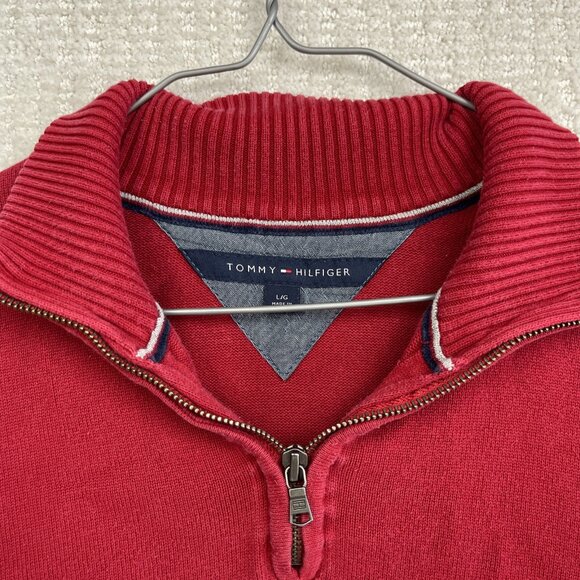 Tommy Hilfiger Sweater Mens L Blue / White / Red Cotton Half Zip Logo Classic - Picture 5 of 12